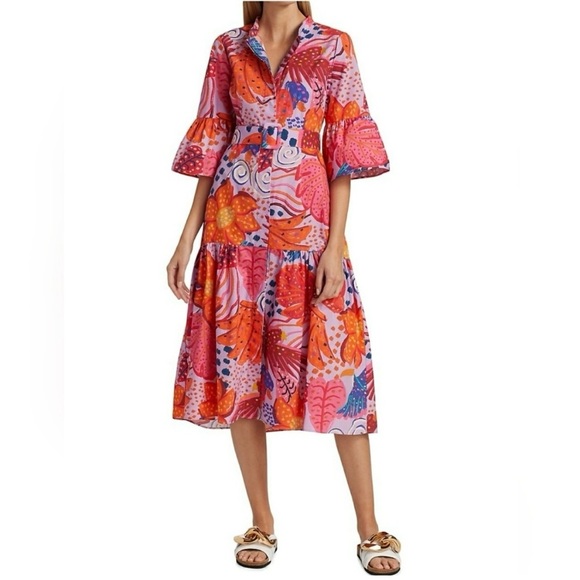 FARM Rio Dresses & Skirts - FARM RIO Botanical Print Belted Mid Dress Large